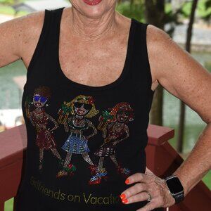 Girls Trip  rhinestone bling black sleeveless tank sz XS S M L XL XXL 1X…